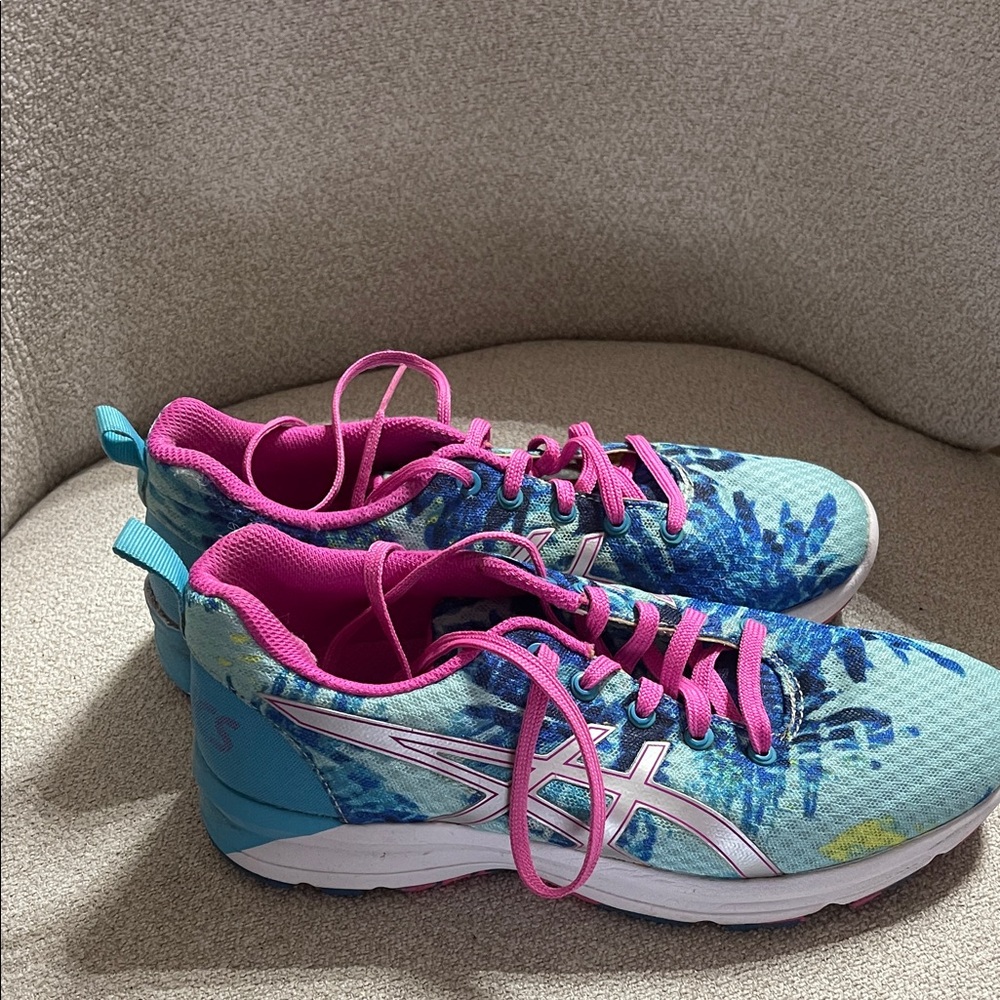 ASICS Women's Floral Sneakers - Teal and Pink